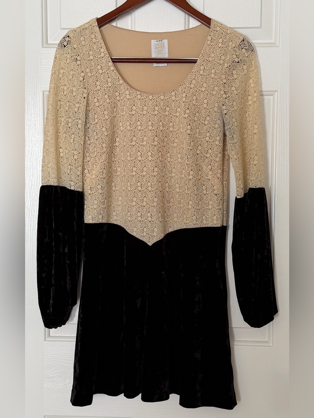 Anna Sui Lace Velvet Dress Size 4 Cream & Black Gothic Fairycore